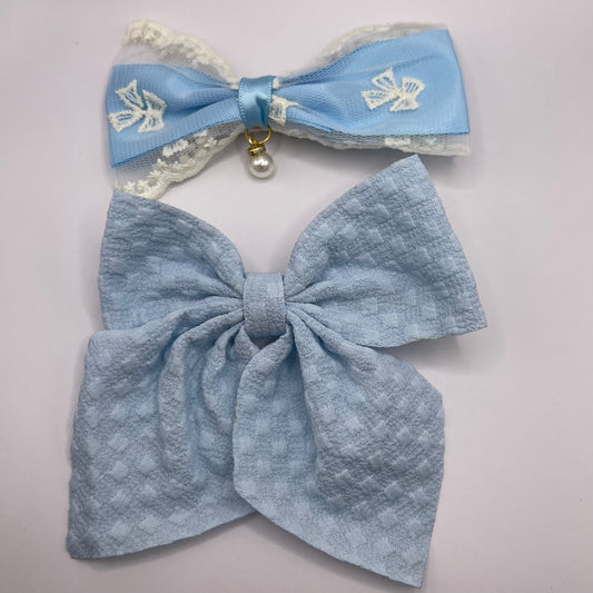 Two bows with pearl (blue)