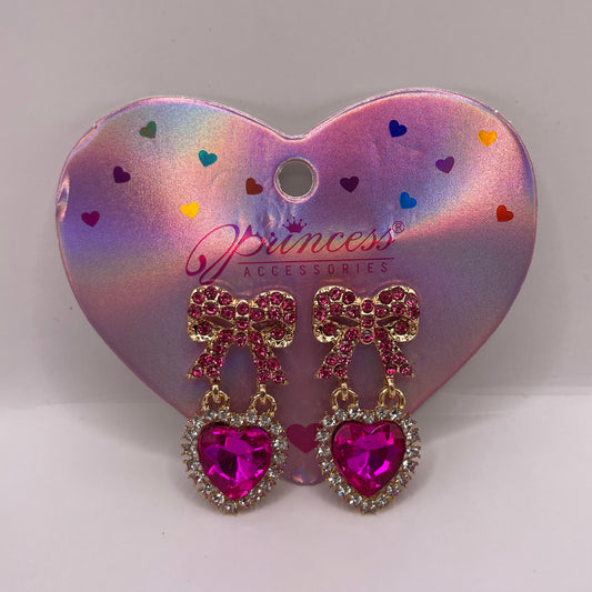 Bow with Heart earrings (pink)